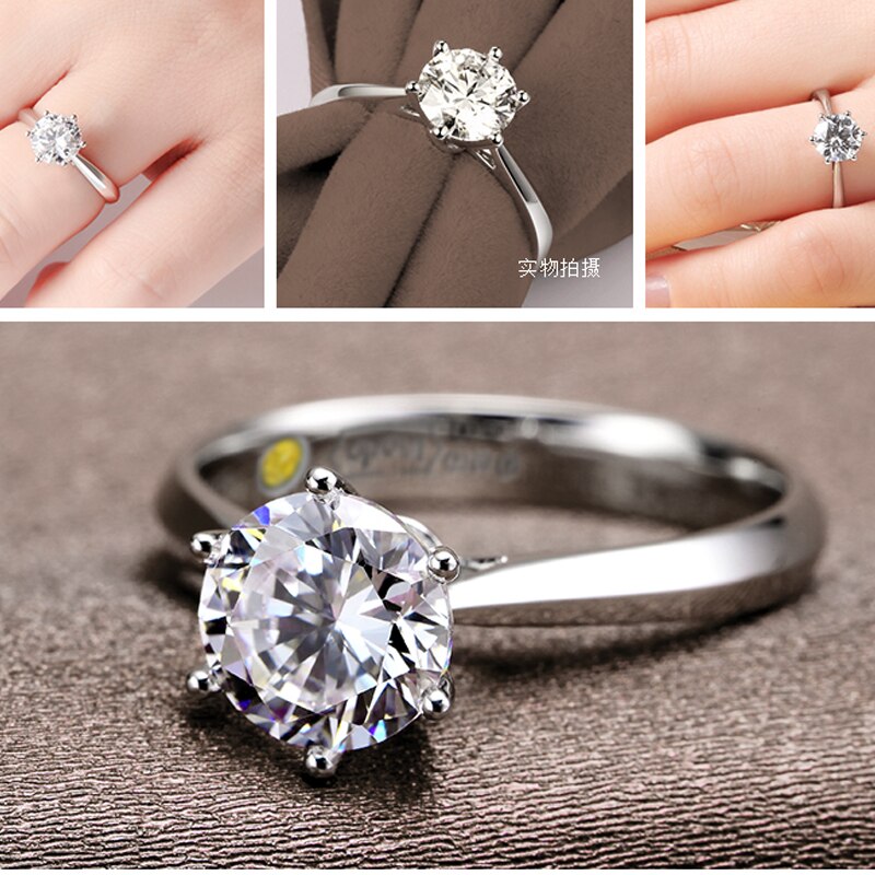 Vrouwen Bridal Wedding Engagement Classic Vinger Ringen Super Shiny Cubic Zirkoon 925 Sterling Silver Crystal Sieraden