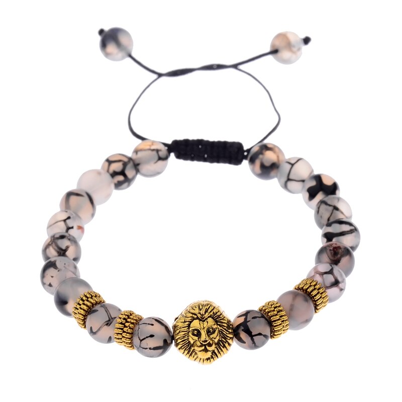 OIQUEI Metalen Helm Uil leeuwenkop Kralen Armband Mannen Kleurrijke Stenen Kralen Verstelbare Armbanden Mala Yoga Armband Voor Vrouwen: ABK002-1