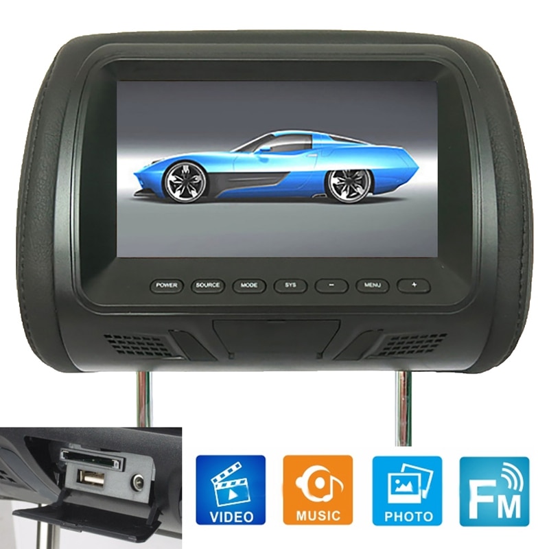 Bil universal 7 tommer tft ledet skærm bil  mp5 afspiller bag nakkestøtte digital skærm support av / usb / sd input / fm / højttaler - bla