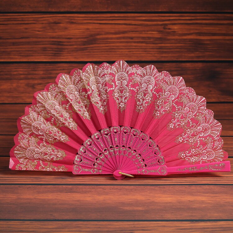 Chinese Vintage Bamboe Vouwen Fan Hand Held Bloemenprint Fan Dance Party Pocket 7 Kleuren: red