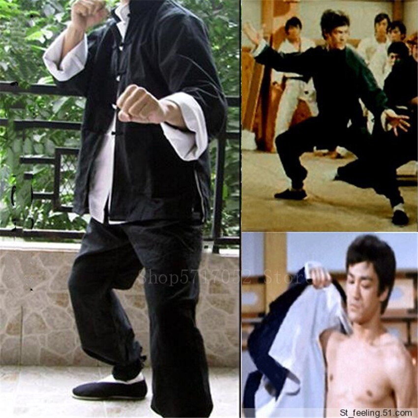 3Pcs Chinese Traditionele Tang Pak Set Mannen Yip Man Bruce Lee Kung Fu Praktijk Uniform Zwart Linnen Shirt Broek tai Chi Outfits