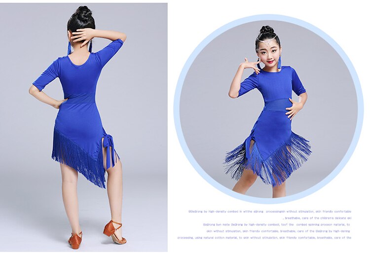 Borla Vestido de Dança Latina Para As Meninas Crianças Ballroom Tango Salsa Competição Vestido Da Dança Trajes Crianças Prática Roupas de Dança