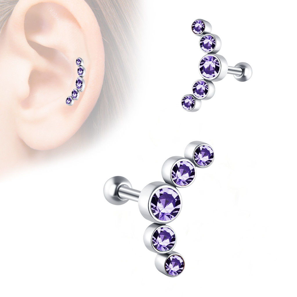 1 Uds. Pendiente de hélice para Piercing de cartílago de cristal, barra de acero inoxidable, pendientes para el trago, joyería Daith para mujer: Rodio plateado