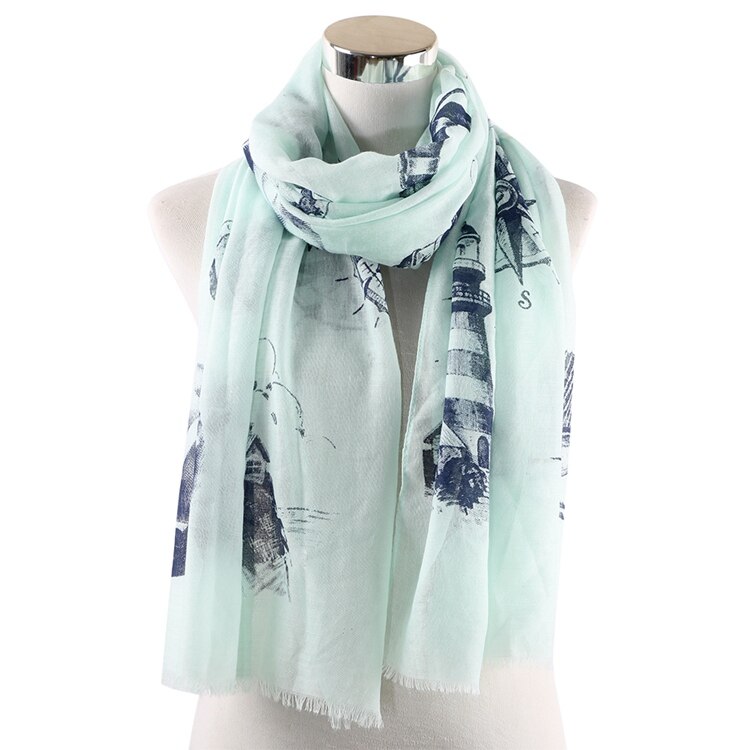 Rævmødre kvinder forår sommer hvid lyserød mynte farve nautisk tema tørklæder fisk hjul sømand tørklæde hav ocean tørklæde: Mynte