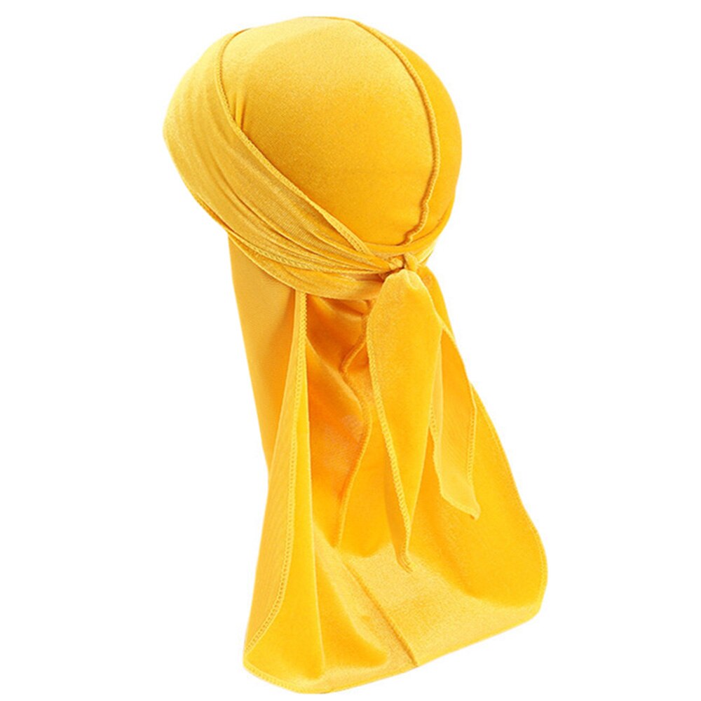 Pañuelo de terciopelo Durag para niños, pañuelo de Color sólido Doo, ondas, gorro, diadema: YELLOW
