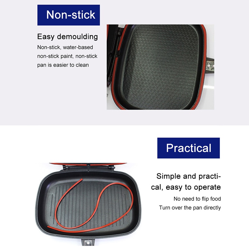 Dubbelsidig ugnsform rökfri stekpanna gasspis dubbelsidig non-stick plattbottnad gryta för stek grill