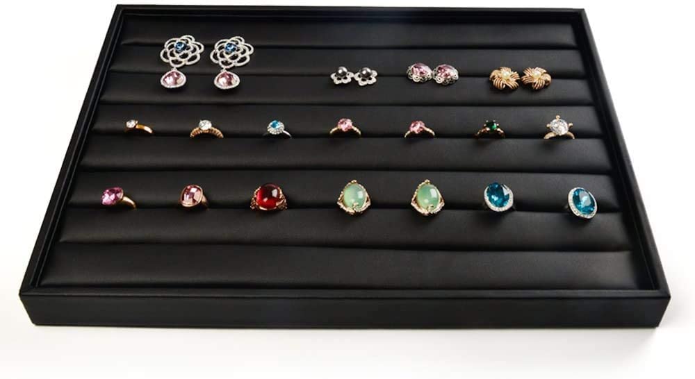 Black Leather Jewelry Display Flat Tray Perfume Accessories Trinket Watch/Earring/Ring Storage Organizer: M / green