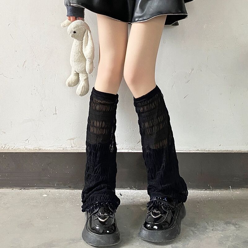 Zomer Uitlopende Beenwarmers Vrouwen Witte Holle Lange Kousen Kniehoge Ademende Meisjes Beenwarmer Y2k Kawaii Mesh Sok