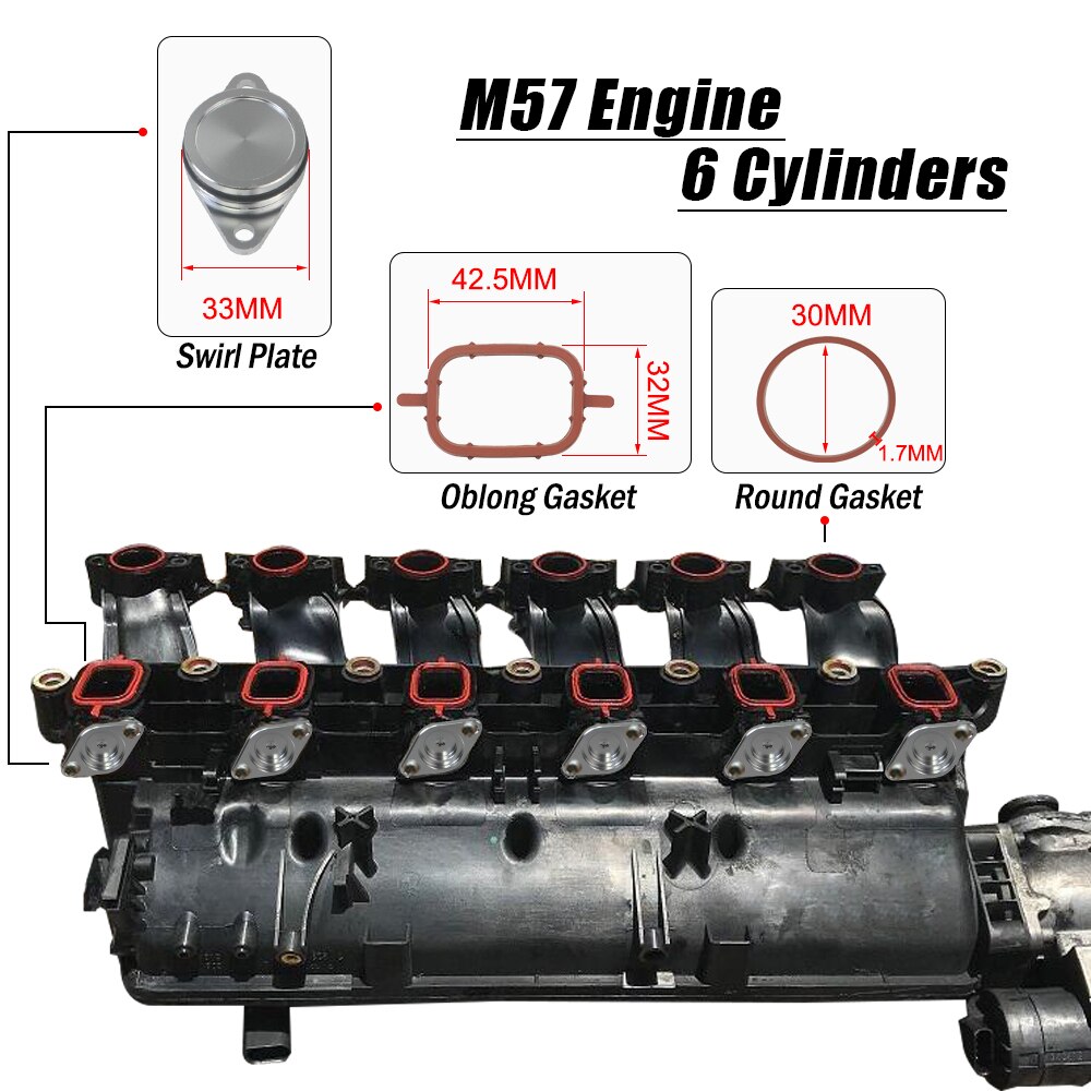 - 6X33mm Auto Replacement Parts for BMW M57 Swirl Blanks Flaps Repair Delete Kit with Intake Gaskets Key Blanks