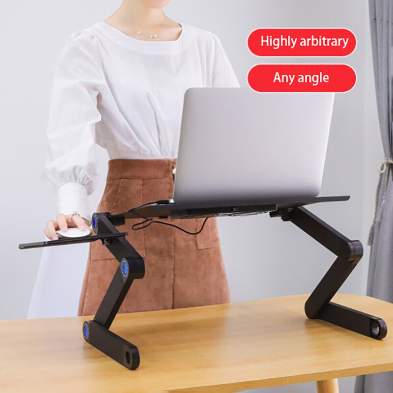 Notebook-skrivebord, bærbart multifunktionelt foldbart dobbeltventilator-køleskabscomputerstativ med musemåttebakke