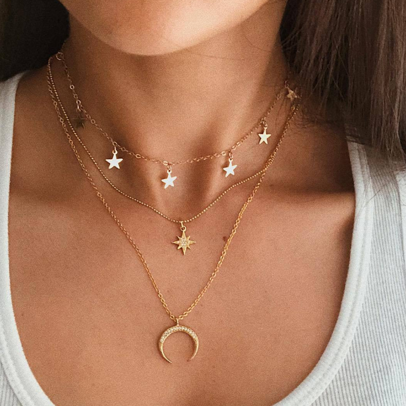 Bohemian Ster Maan Hart Zes-ster Hanger Ketting Boho Ronde Choker Kettingen Vrouwen Statement Sieraden