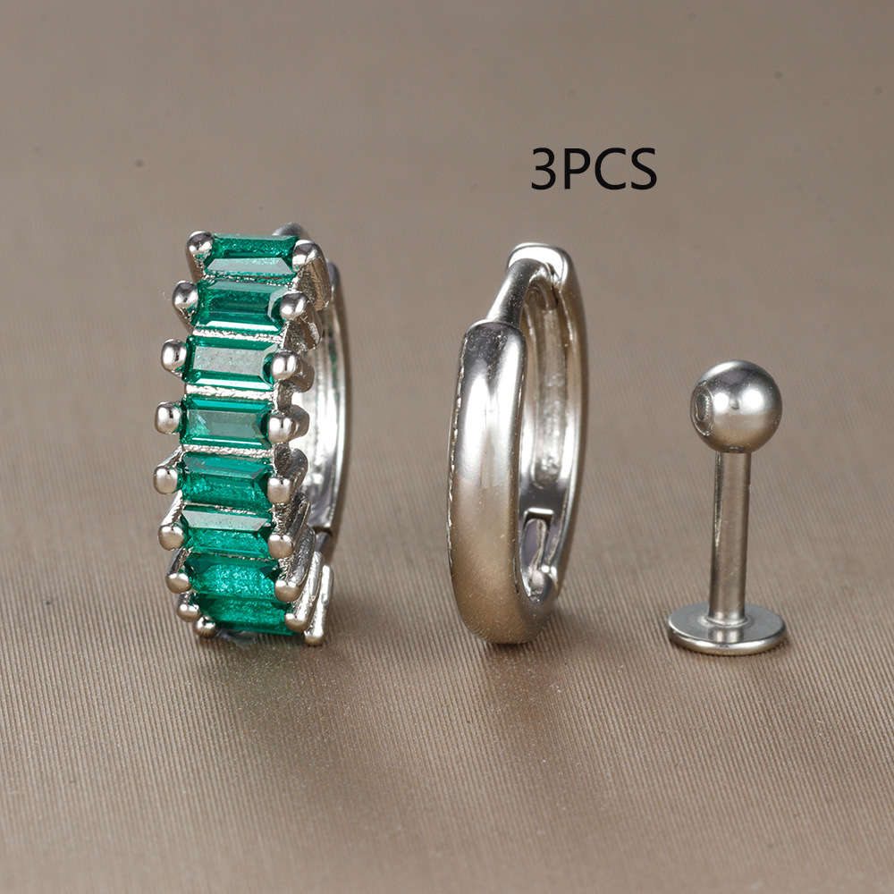 Conjunto de pendientes de aro de círculo redondo para mujer, aretes pequeños de acero inoxidable para Piercing de cartílago, joyería, 3 uds.: Rodio plateado
