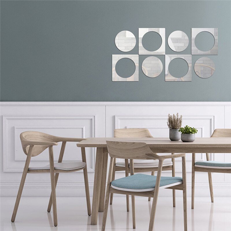 8 Stuks Vierkante Acryl Spiegel Stickers Home Decor Ronde Vorm 3D Spiegels Art Muur Voor Woonkamer Slaapkamer Keuken Decoratie
