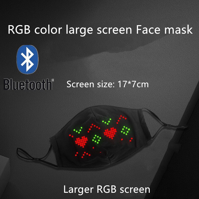 Bluetooth Programmable Led Face Mask Luminous Scrolling Message Display Board Men and Women Carnival Music Party Christmas: Big RGB screen