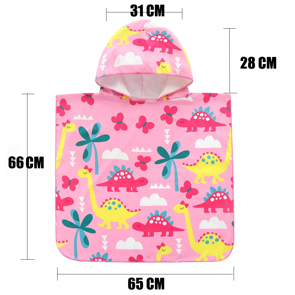 ED-Lumos Toalla de baño con Capucha para niño niña Poncho Playa Infantil Microfibra Albornoz 4-7 años Dinosaurio Rosa