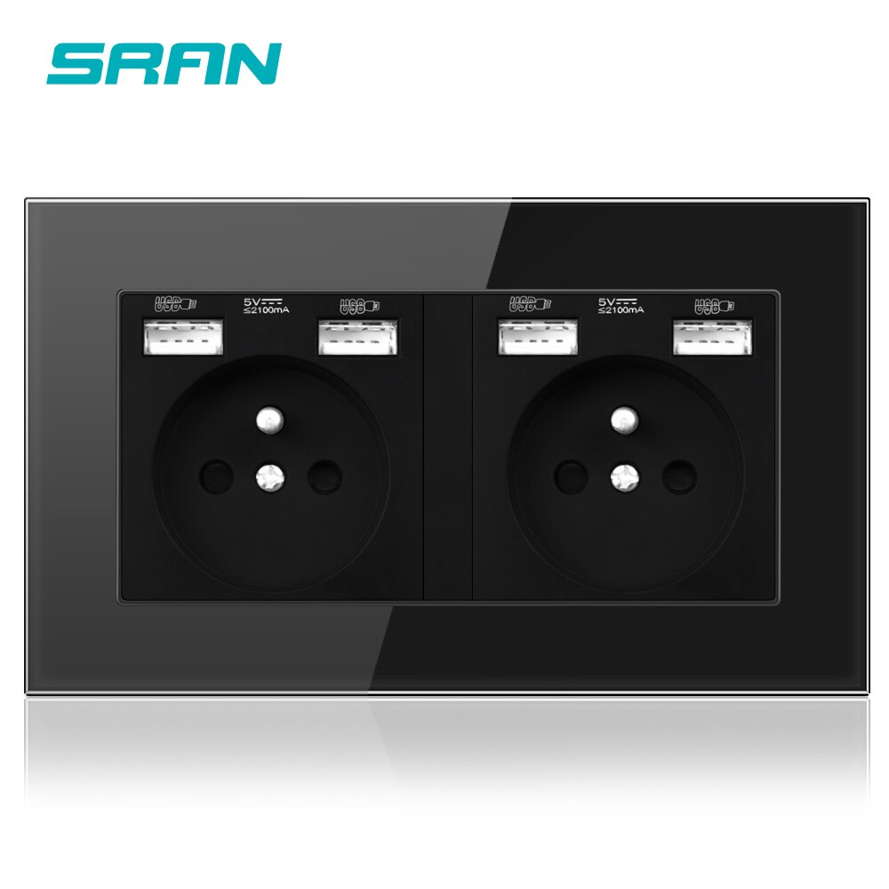 Wall 16A French Multi Power Socket Plug Grounded Electrical Socket with usb outlet strip 146 crystalglass panel family hotel