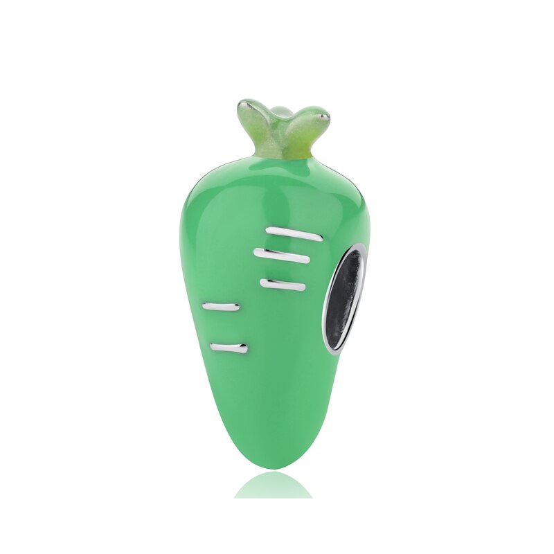 Authentieke 100% 925 Sterling Silver Bead Charm Wortel Bedels Liefde Konijn Oranje Emaille Fit Armbanden Vrouwen Fijne Sieraden: green