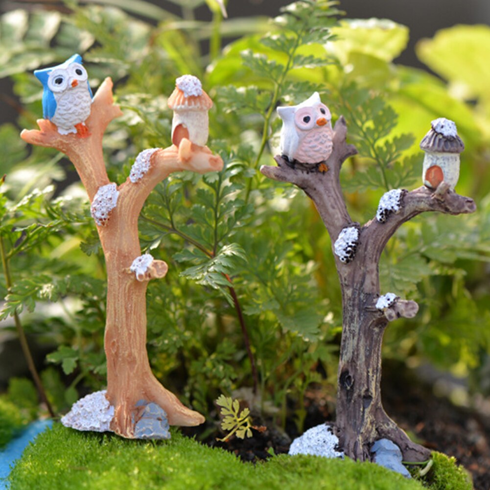 Mini Landschap Ornamenten Night Uil Simulatie Tree Fairy Tuin Accessoire Uil Mini Landschap