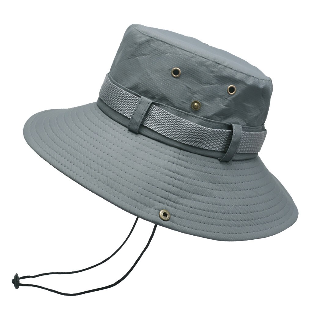 Mens Summer Outdoor Sun Hat Sun Protection Breathable Solid Fisherman Cap Foldable Lacing Bucket Hat Gorras Hombre: Dark Grey