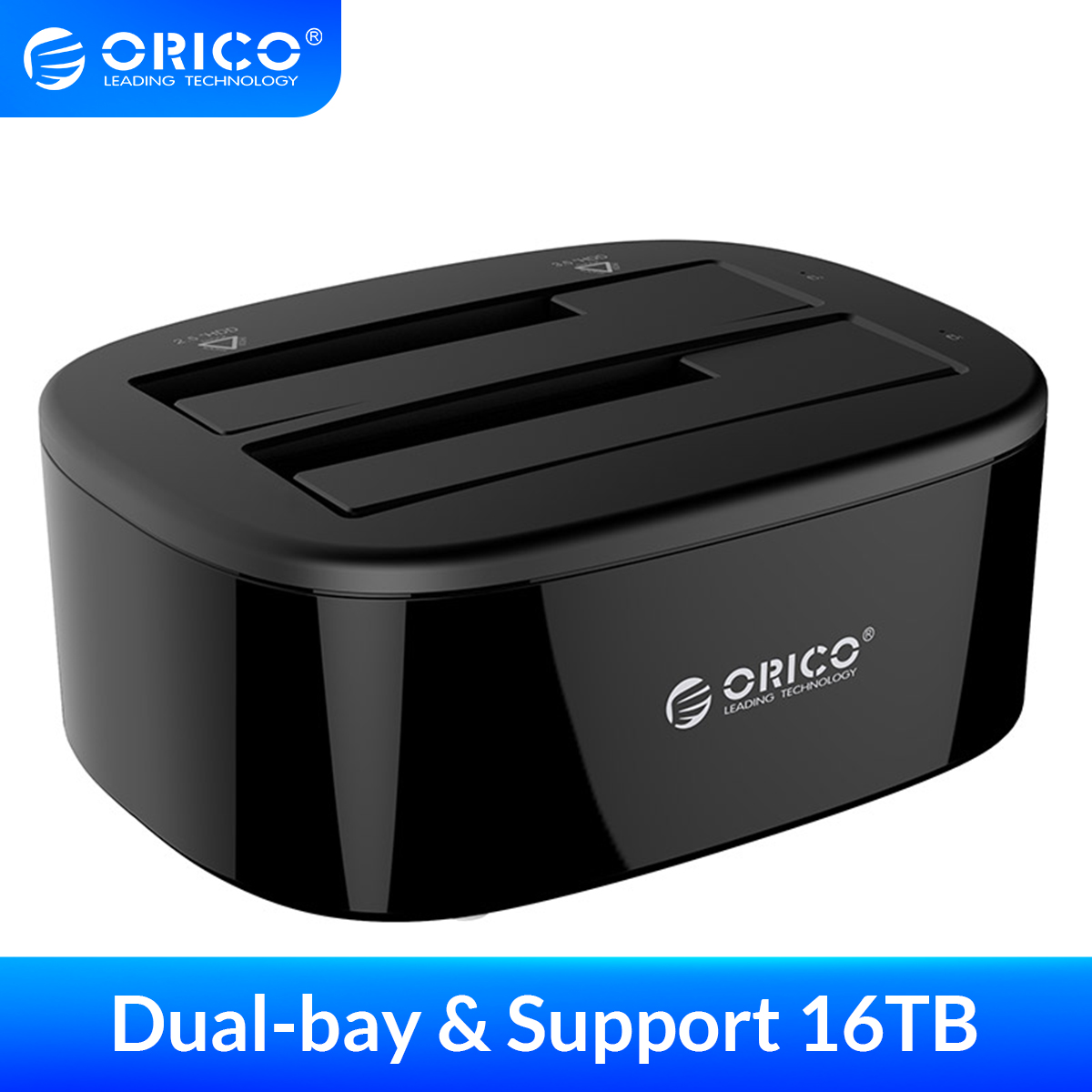 ORICO Dual-bay Hard Drive Docking Station for 2.5/3.5 Inch HDD SSD with 12V3A Power Adapter SATA to USB 3.0 HDD Docking Station