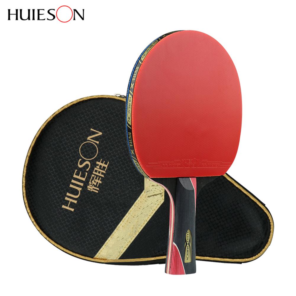 Huieson 5 Star Carbon Fiber Tafeltennis Racket Dubbele Puistjes-In Rubber Pingpong Racket Carbon Enkele &amp; Racket Cover lange/Korte