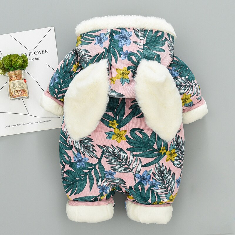 Iyeal 3D Konijnenoren Hooded Baby Rompertjes Winter Thicken Jongens Kostuum Meisjes Warm Baby Snowsuit Kid Jumpsuit Kinderen Bovenkleding