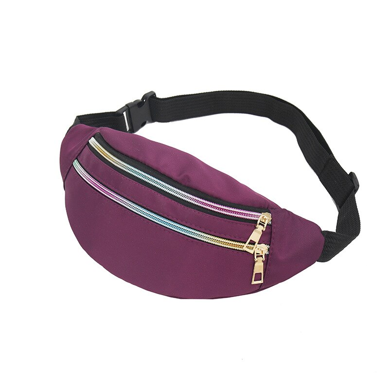 Brivilas nylon fanny pack fo women leopard print sport waist bag female purse belt bags multifunction chest bag crossbody: Purple 