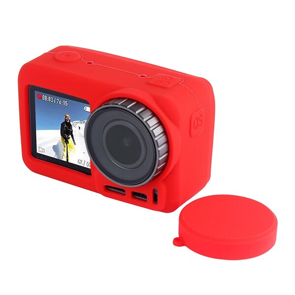 PULUZ-funda protectora de silicona con lente para DJI Osmo Action, funda suave: Red