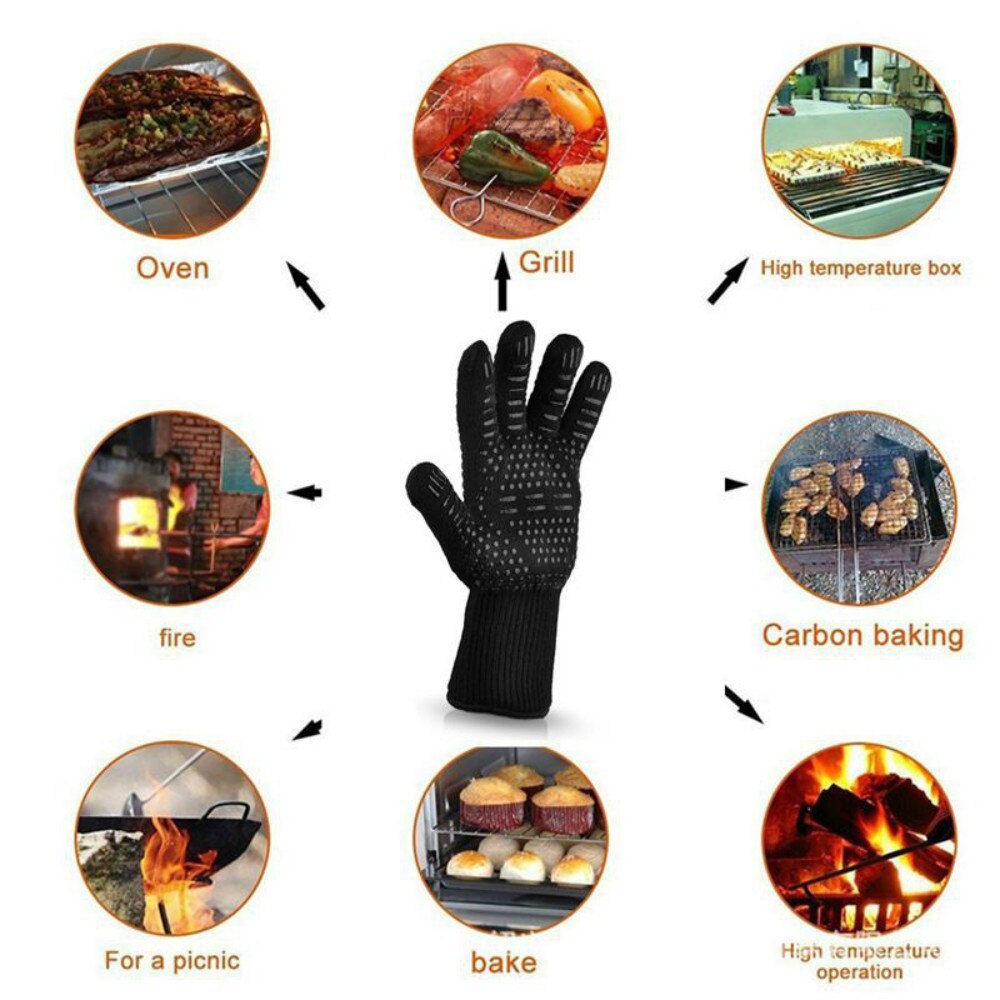 Ett par grillhandskar hög temperatur 500-800 grader brandsäkra grillhandskar mikrovågsugn