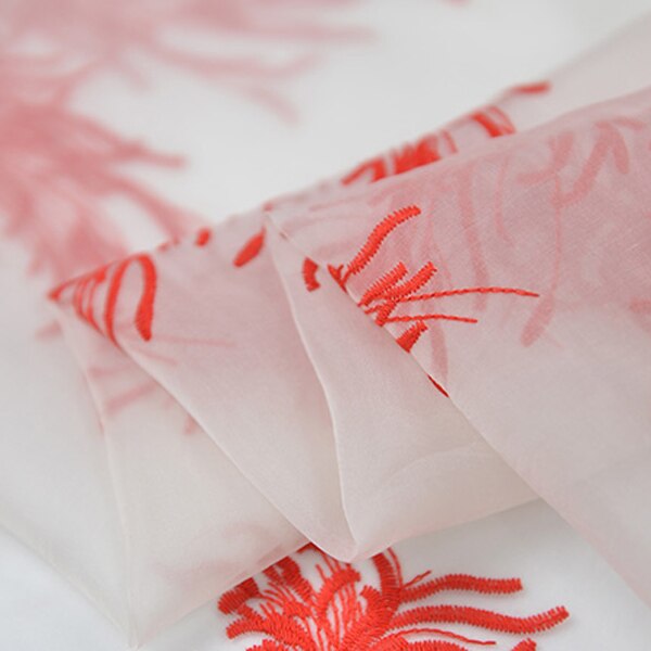 Orange floral embroidery pure silk organza fabric background transparent,SFF199