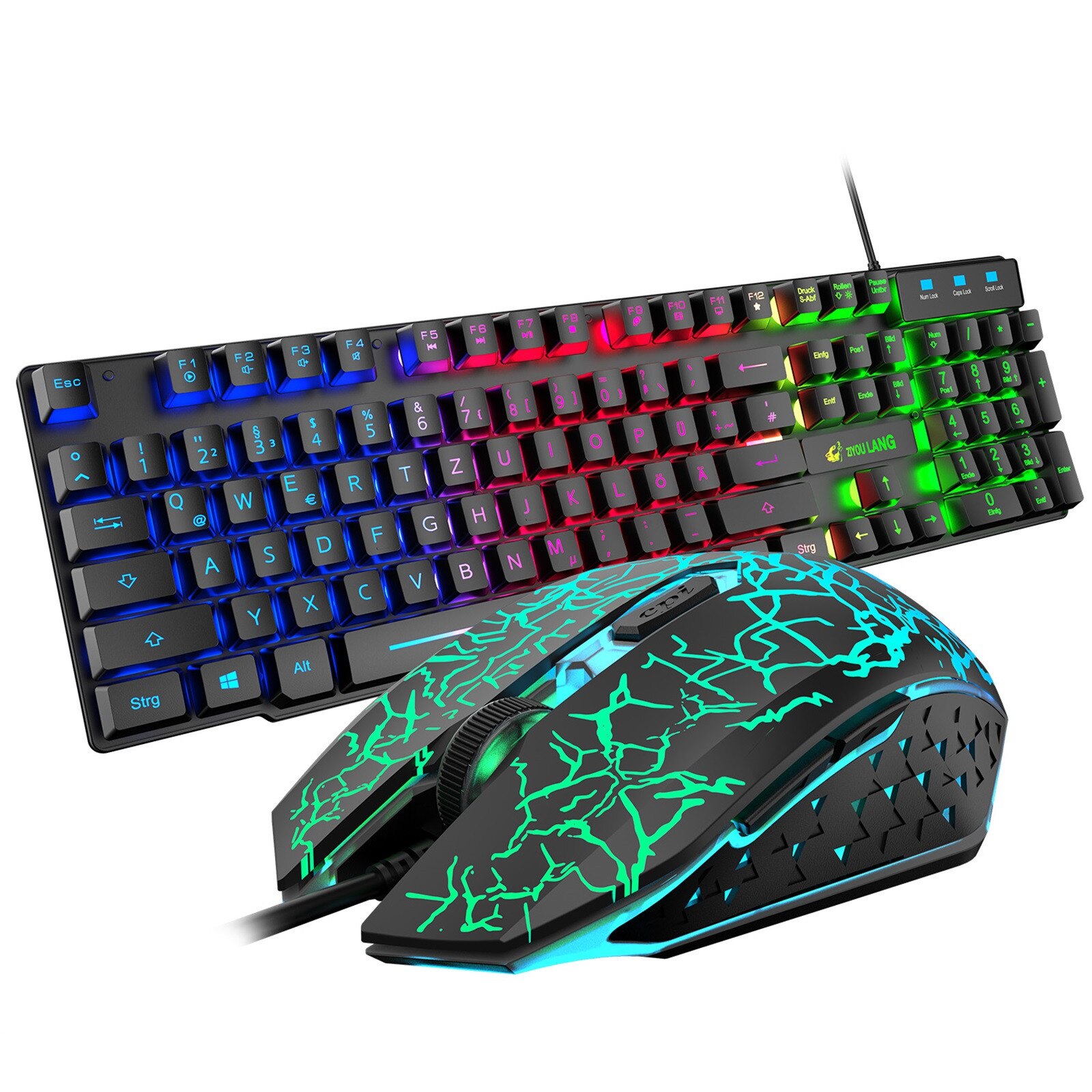 keyboard and mouse set T13 rainbow backlit USB ergonomic gaming keyboard and mouse set for PC laptop