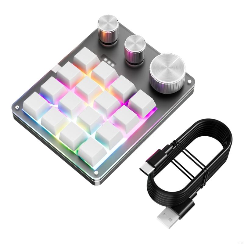 39XC Ein Handmakro-programmierbare Tastatur Mini 16-Key 3 Knöpfe Mechanische Tastatur: WHITE