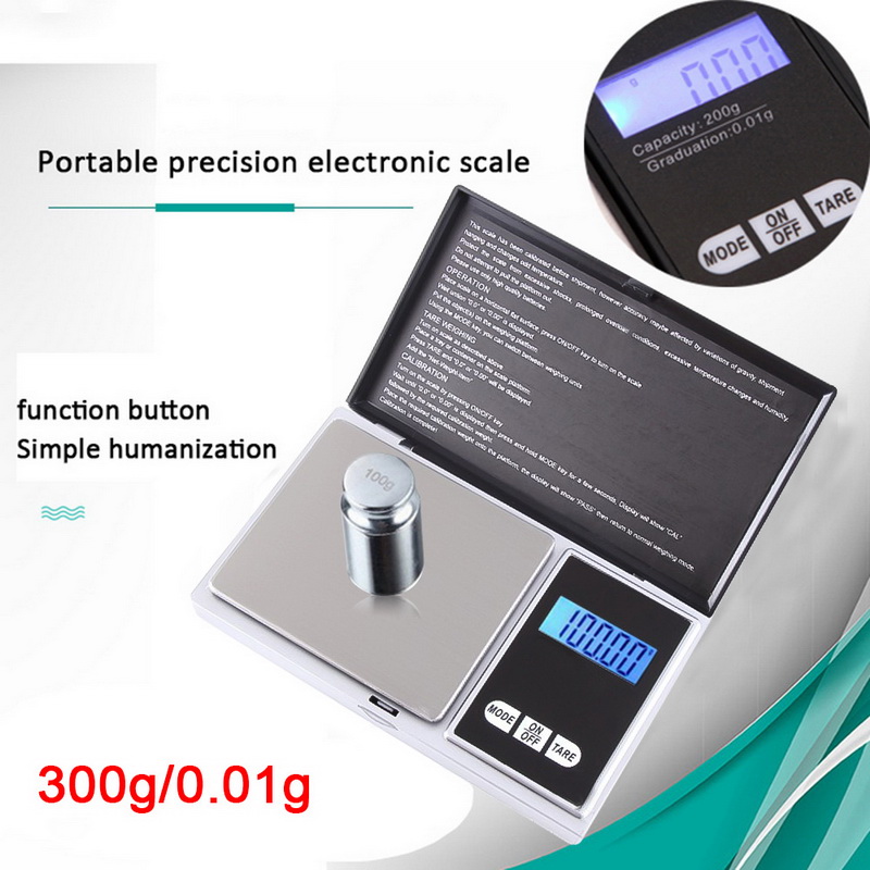 0,01/0,1g de alta precisión Digital de cocina escala de 100g-1000g LCD Mini Balanza de bolsillo de ponderación Gram Escala electrónica de la joyería de oro: 300g-0.01g Silver