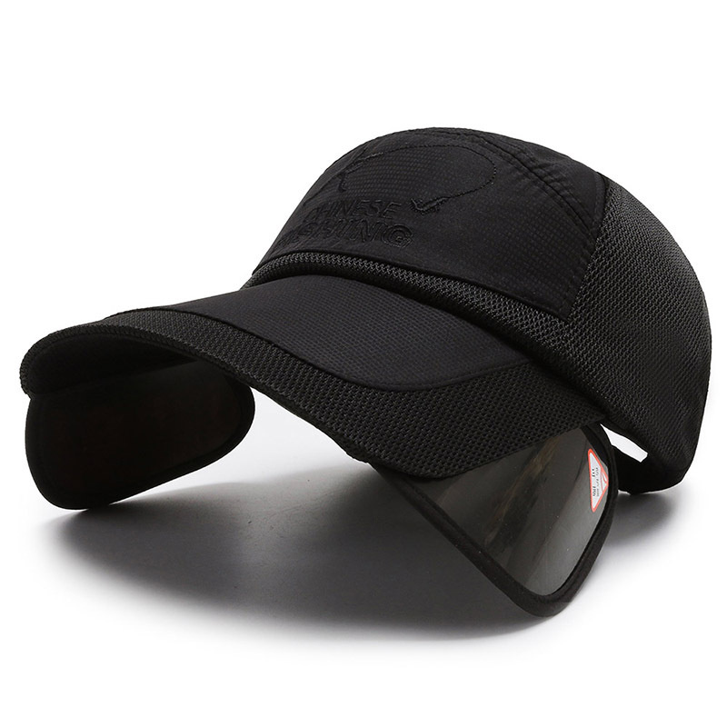 Zonnehoed Intrekbare Brede Rand Vissen Hoeden Uv-bescherming Ademend Verstelbare Baseball Cap Voor Strand Golf Hardlopen Tennis: Black