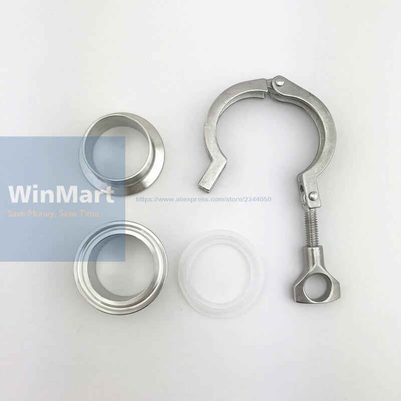 A Set O/D 51mm Pipe Sanitary Tri Clamp Weld Ferrule + 2" Tri Clamp + Silicon Gasket Assembly 304 Stainless Steel