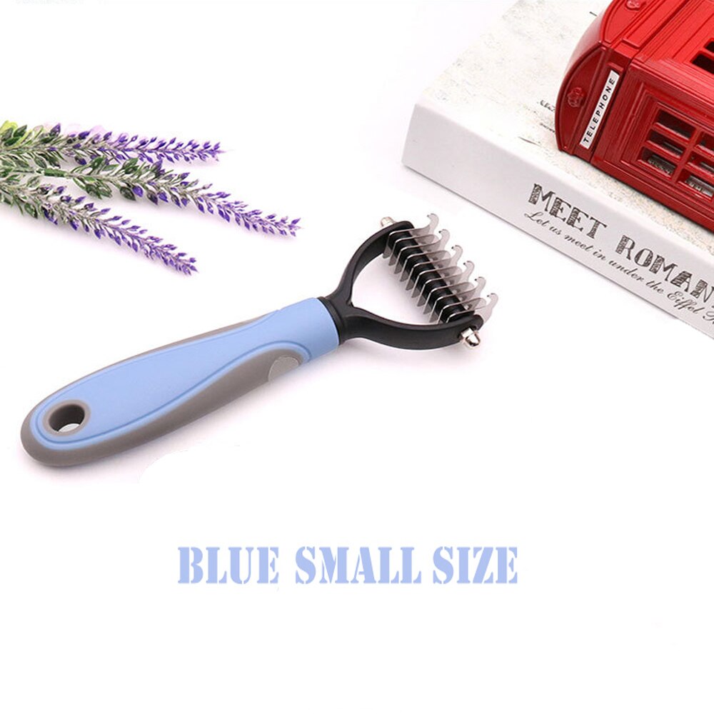 Cepillo cortanudos para mascota, peine para quitar nudos para perro y gato, herramienta de aseo para mascotas, ideal para animales de pelo largo y rizado: Blue Small