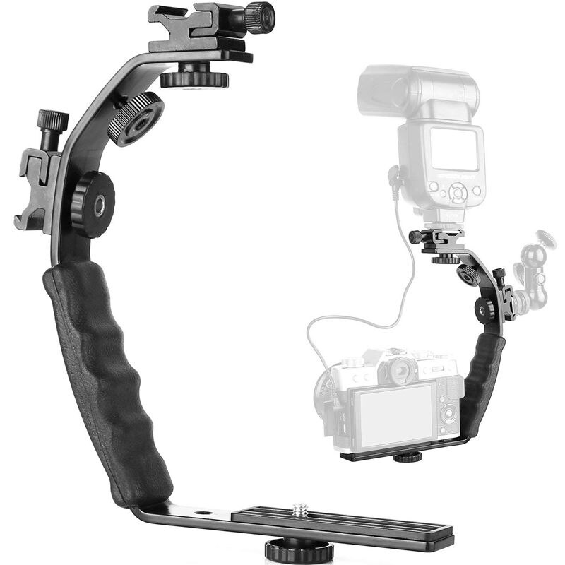 Camera l-beugelbevestiging videogrip l-beugel dubbele flitser cold shoe-bevestiging 1/4 inch statiefschroef, zware gevoerde handgreep dslr c