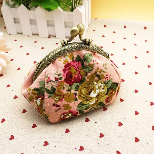 Coin Purses Retro Vintage Flower Key Cards Mini Purse Pouch Bag Small Retro Vintage Owl Clutch Change Purse Pouch Wallet 6.10: pink