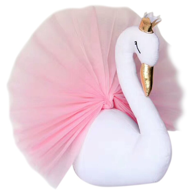 Bonito y práctico Cisne 3D de corona dorada, arte de pared colgante para niña, muñeco de cisne, juguete de peluche, cabeza de Animal, decoración de pared para habitación de niños, cumpleaños: Default Title