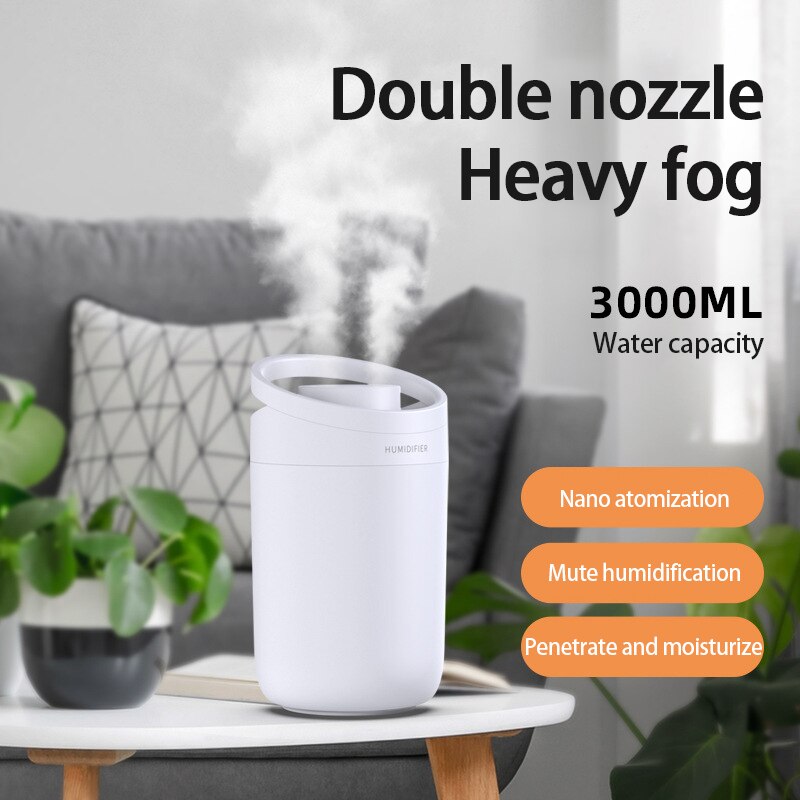 Air Humidifier Large Capacity Aroma Diffuser Machine Essential Oil Ultrasonic Mist Maker Portable Office Double-jet Humidifier