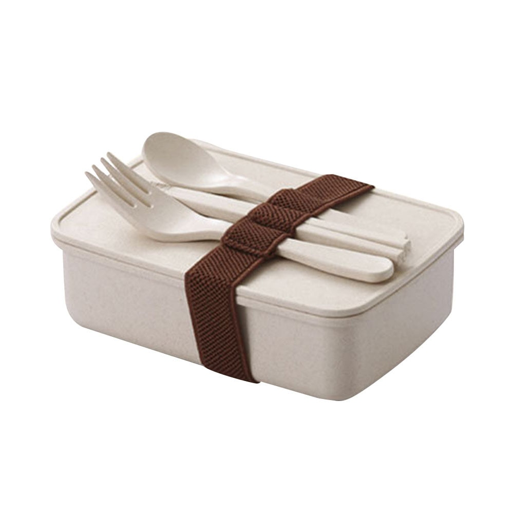 Large Capacity Portable Lunch Box Bento Lunch Box with Spoon Chopsticks Fork Food Storage Container Food Container Dinnerware: Beige