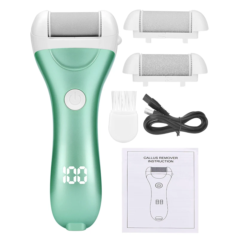 Elektrische Pedicure Voet Bestand USB Oplaadbare Power Display, 3 stks Slijpen Peeling Vervanging Hoofden Voor Hiel Eelt Remover: Zilver