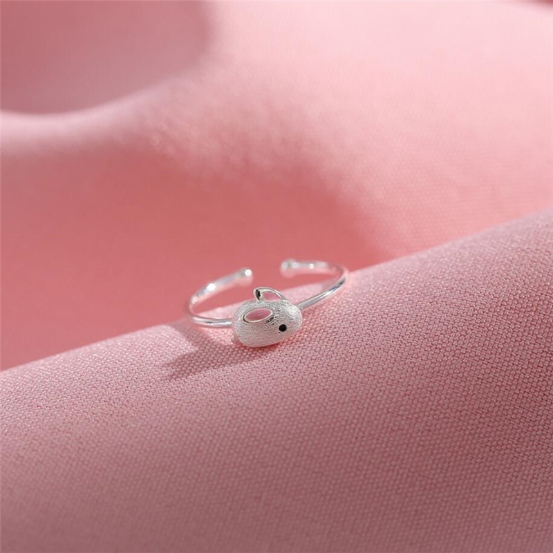 Sole Memory Mini Cute Sweet Bunny Fresh Rabbit 925 Sterling Silver Female Resizable Opening Rings SRI503