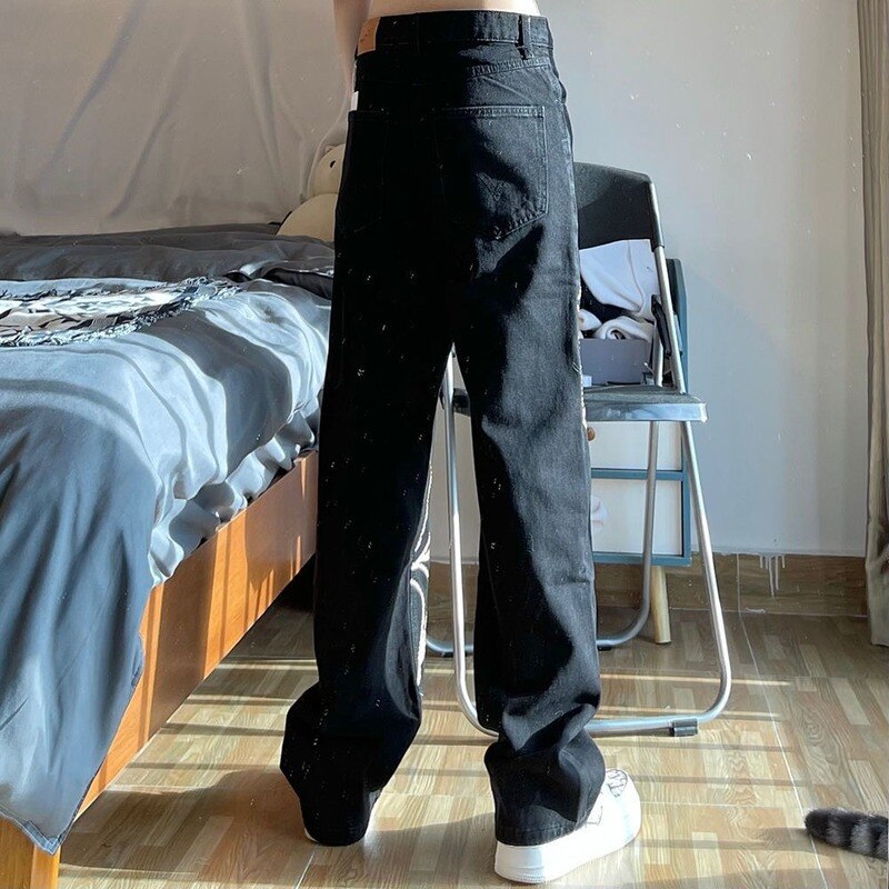 Mingliusili  y2k denim housut naiset kevät high street laukkufarkut oversize streetwear e girl print mustat housut