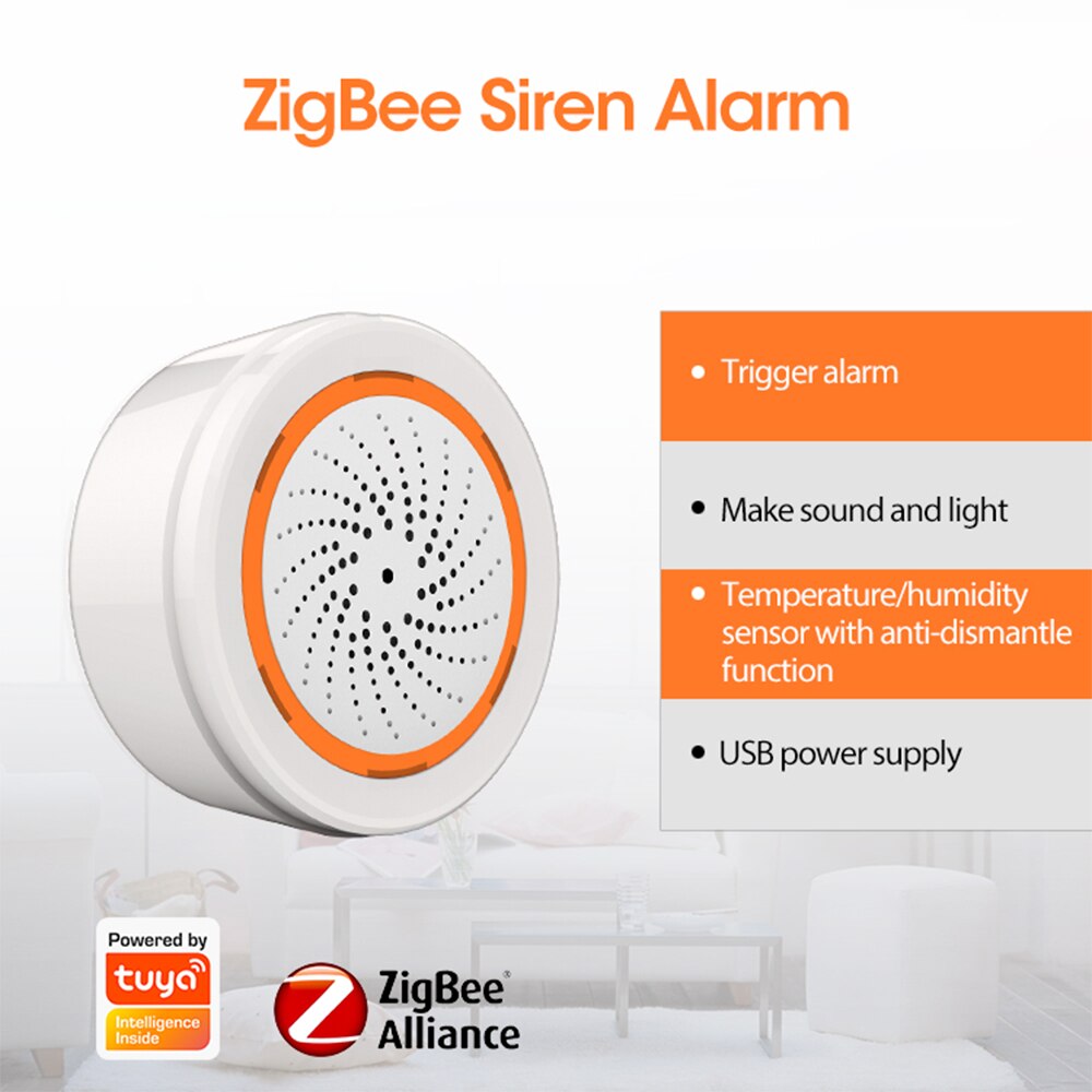 Usb Sirene Alarm Sensor Smart Temperatuur En Vochtigheid Sensor Geluid En Licht Alarm Compatibel Met 2.4Ghz Home Security Zigbee