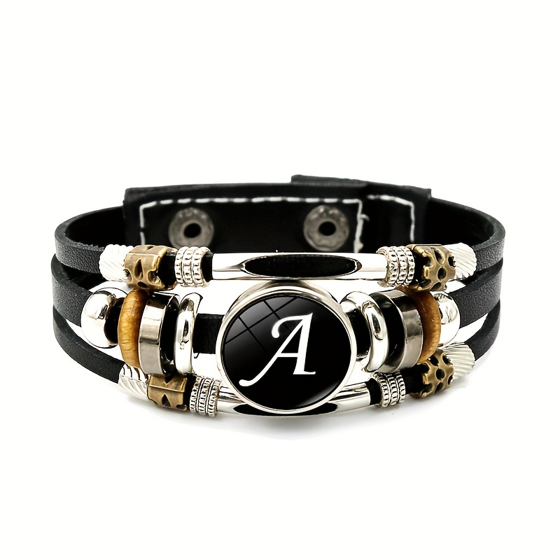 26 Engelse Letters Armbanden, Pu Lederen Armbanden, Retro Punk Stijl Handgemaakte Multi-Layer Kralen Hand Sieraden Paar