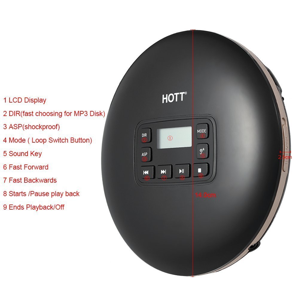 Portable Compact CD Player Support CD-R/CD-RW/MP3, Compact Disc CD Players With LCD Display, Electronic Skip Protection Shock