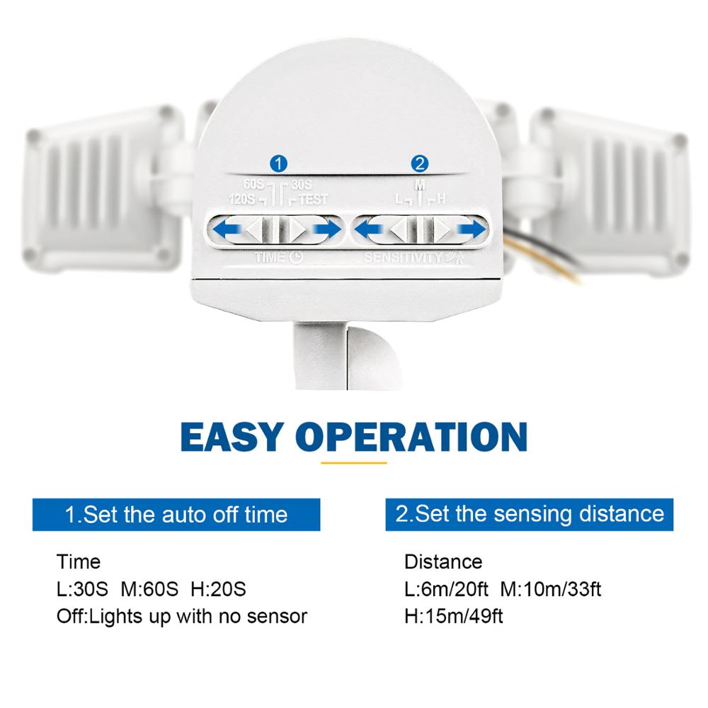 3 Head LED Security Lights Motion Outdoor Motion Sensor Light Outdoor 42W 3000 Lumens 6000k Waterproof Motion Sensor