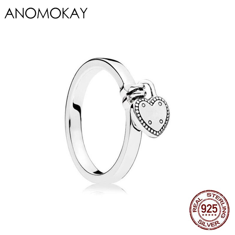 Simple Series 925 Sterling Silver Heart Finger Ring Love Pendant Engagement Rings for Women Girl 925 Silver Jewelry: 9