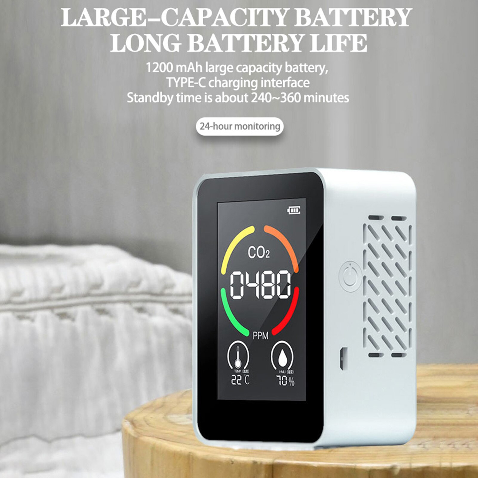 CO2 Air Detector Carbon Dioxide Detector Agricultural Production Greenhouse CO2 Monitor White